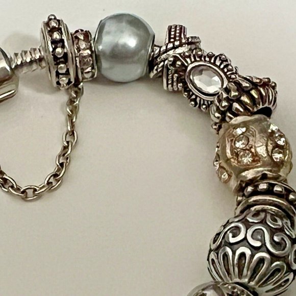 EUROPEAN STYLE CHARM BRACELET with BEADS, Safety Chain, 8.5" Long - Picture 6 of 6